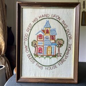 Handmade Embroidery Crewelwork Needlepoint Wall Hanging Home Cottage Handcrafted